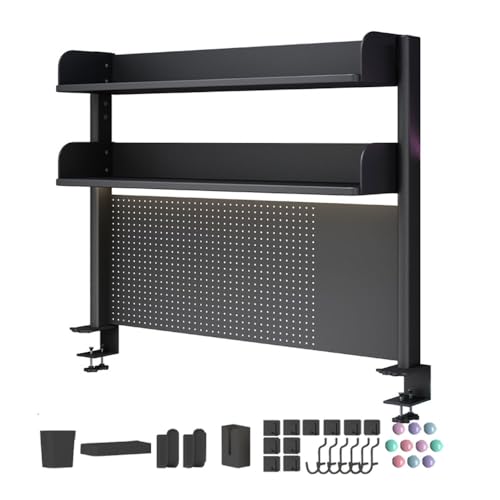 RNQZ Desk Pegboard,Desk Extender with Pegboard, Clamp On Desk Organizer Shelf for Office Desk/Gaming Accessories, Tabletop Book Storage Rack,Black,60cm