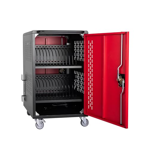 VOOTOLOVER 32-Bay Charging Cart for Laptops/Tablets, Red/Black