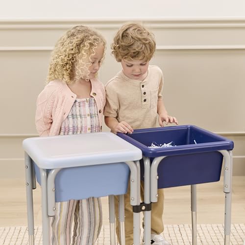 Back2School Express Adjustable Double Sensory Table with Lids, Kids Furniture, Navy/Powder Blue