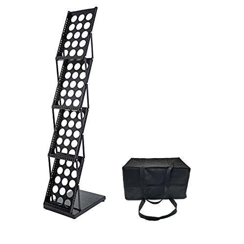 Polmart Portable Floor Display Rack for Magazines, Brochures & Flyers (Adjustable 4-Tier, Black)