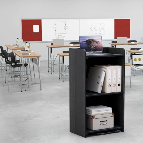 aboxoo Podium Stand - Portable Podium Stand with 4 Rolling Wheels, Pulpits for Churches with Adjustable Shelf, Hostess Stand, Mobile podiums for Church, Classroom, Office (with Charging Station)