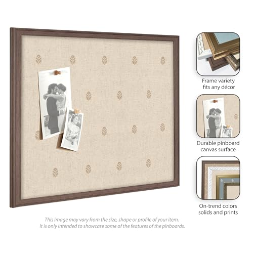 Kate and Laurel Framed Fabric Pinboard 38 x 26, Printed Linen Classic Bulletin Board for Use as a Vision Board or Wall Organization, Florence Medium Brown Frame