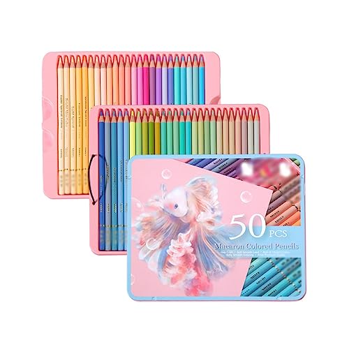 SIDUFHAOPKLL 50 Colours Oil Based Colour Pencils Pastel Iron Boxed Paint Brushes Hand Painting Colouring Art Drawing Set