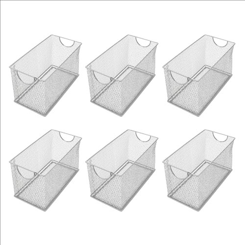 Ybm Home Mesh Storage Box, Silver Mesh Great for School Home or Office Supplies, Books, Computer Discs and More (6, 10.75 x 5.5 x 6.5)