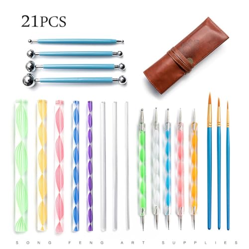 QVEZPRYX Mandala Tool 21-piece Set + Storage Pen Bag Painting Template Graffiti Embellishment Rod Dot Drill Pill