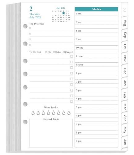 2026-2027 Planner Refills - One Page Per Day Daily ＆ Monthly Planner, July 2026 - June 2027, 7-Hole Punched, Desk Size 4, 5.8" x 8.3"