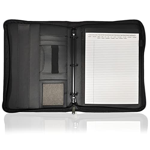 EoxinDm Padfolio Organizer Binder,Portfolio, A4 Padfolio Portfolio 3-Ring Organizer Binder PU Leather Folder Business Document Notebook Zippered Portfolio for Women/Men(Black a)