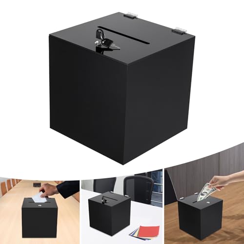 Acrylic Donation Box, Deluxe Donation Box Tip Jar Ballot Suggestion With Lock & 2 Keys, Money Storage Container for Voting, Charity, Ballot, Contest, Suggestions. (10 * 10 * 10in)