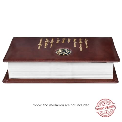 GALILEO® Single AA Big Book Cover with Coin Holder | PU Leather | AA Book Covers for Hardcover | AA Gift | Alcoholics Anonymous | Luxury Design (Single/Serenity Prayer/Brown)