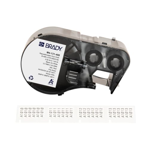Brady Authentic (M4-131-498) Repositionable Multi-Purpose Vinyl Cloth Labels 0.5" H x 1" W Black on White, 180 Labels. for use with The BMP41, BMP51, and M511 Label Printers