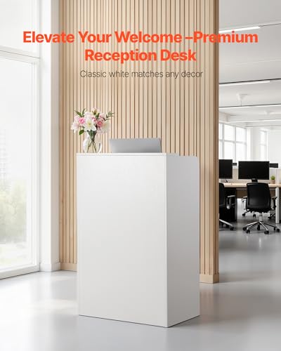 VEVOR Reception Desk, 23.6 inch Rectangular Front Counter Table, Modern Office Reception Desk with Drawer, Small Minimalist Retail Counter Table for Checkout, Lobby, Beauty Salon and Office, White