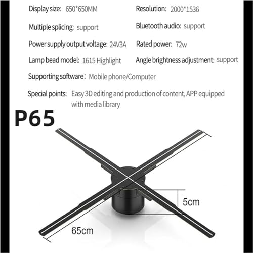3D Hologram Fan WiFi Holographic Projector Advertising Display Light HD for Stores Bars Party Xmas(P65)