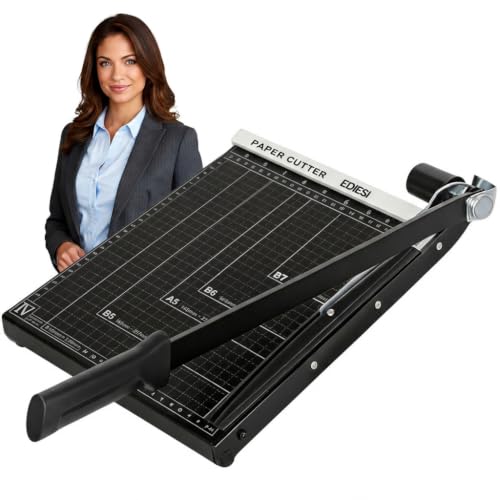 Edihome Paper Cutter Trimmer, 12-Sheet A3 Guillotine Paper Cutter with Safety Blade, Non-Slip Base for Office, School & Craft Use (Black)