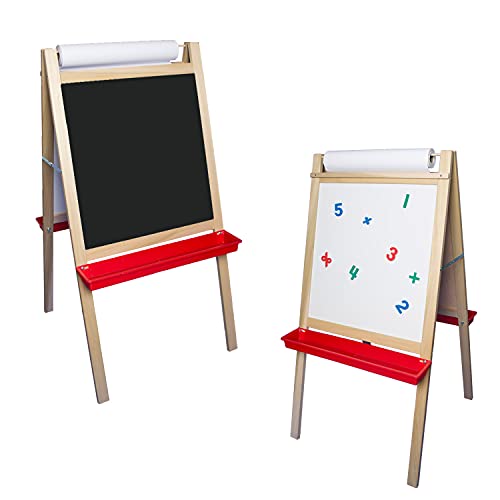 Flipside Products Double-Sided Magnetic Dry Erase/Black Chalkboard Paper Roll Standing Easel, Whiteboard Easel, Drawing, Classroom, Home