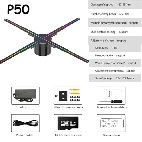 42-100CM 3D Hologram Fan Projector WiFi Display Advertising Logo Light Led Sign Holographic Lamp Three-Dimensional Projectors(50cm)