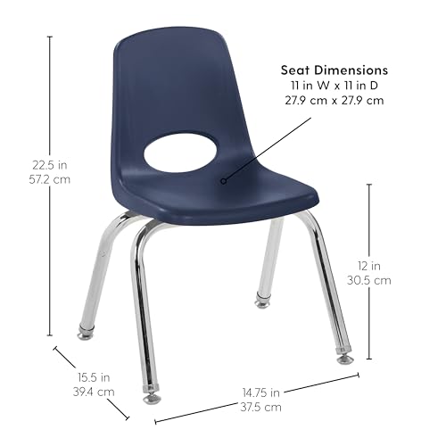 FDP 12" School Stack Chair with Swivel Glides, Navy, 4-Pack, 10379-NV