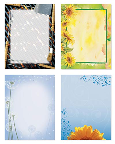 PaperDirect Summer BBQ Border Paper, 100 Sheets, 8.5x11 Premium Stationery with Grills, Beach Balls, Watermelon, Flip-Flops & More, Decorative Printer Paper for Invites, Parties, Flyers & Events
