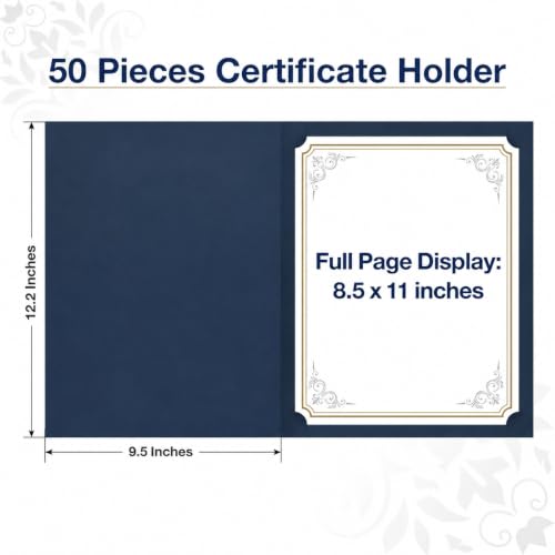 Navy Blue Certificate Holders (100 Packs), Diploma Covers Gold Foil Border