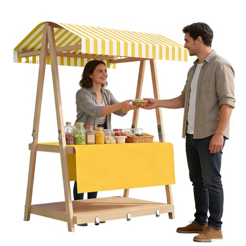 WLCGYD Commercial Wood Food Cart for Business, Large Country Market Stall/Table Carts for Display Flower Candy Party Favors and Crafted Items, Retail Vendor Booth(B,106x60cm/41.7x23.6in)