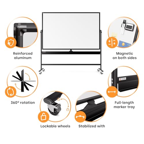Kamelleo Rolling Whiteboard on Wheels 96" x 46", Double Sided White Board