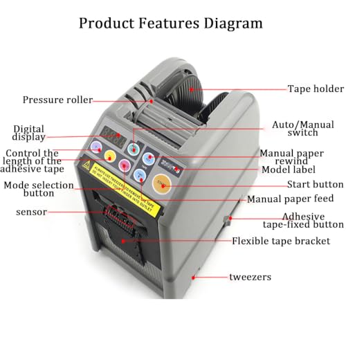 Automatic Tape Dispenser, Electric Multi Material Cutting Machine, Solid ABS Body for 6-60mm Width Tape/Foil, Max Cutting Length 999mm,Not Suitable for Extra Hard Thick Board