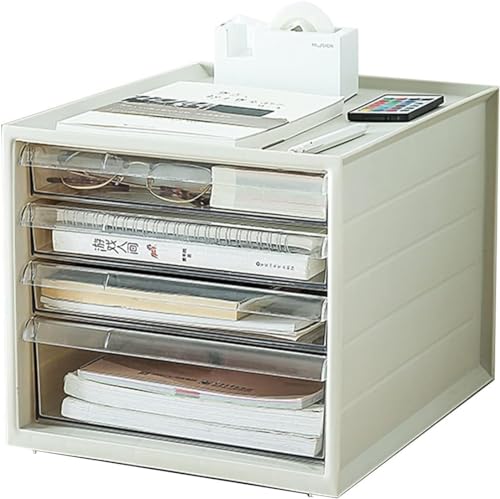 HSTBLEOO A4 Flat File Cabinet, Desktop Storage Box For Office Supplies, Drawer Type Shelf, Suitable For Home/Office/School, Etc.(Khaki)