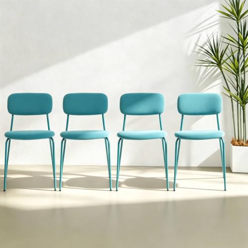 Whiterye Stackable Chairs Set of 4 with Padded Seat & Back, Blue