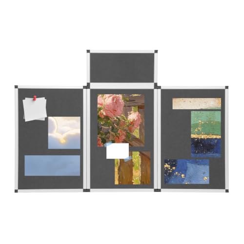 3+1 Panel Trade Show Presentation Board, 70.8" X 35.4" Trifold Poster Display Board with Storage Bag, 360° Rotatable Foldable Exhibition Boards Tabletop for School Projects Vendor Events (Gray)