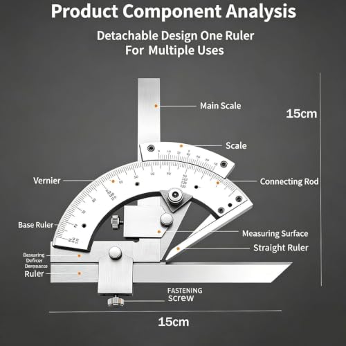 Mavoli Industrial Protractor,Multi Function Angle Ruler 0-320°, Full Range Precision Calibration, Fine Crafted No Burr, for Metalworking Woodworking Architectural Surveying