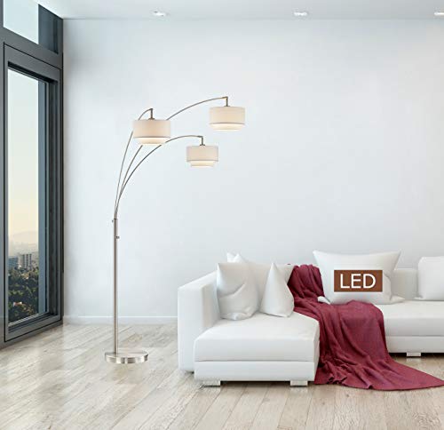 Artiva USA Lumiere III 80" Double Shade LED Arched Floor lamp with Dimmer, Satin Nickel