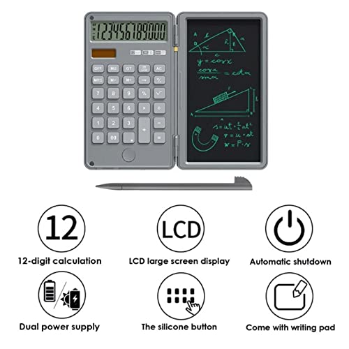 QERTYHJK Calculator and Writing Pad 12-Digit Large LCD Display Desk Calculators with Repeated Tablet for Basic Financial Office