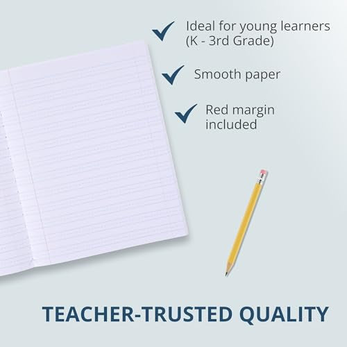 ROARING SPRING Primary Composition Book, Handwriting Notebook for Kids (K - 3rd Grade), Grade 3 Ruled, 3/8" Skip-Line Manuscript Paper, Flexible Cover, 9.75" x 7.5", 50 Sheets/100 Pages, 12 Pack