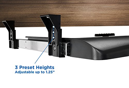 Mount-It! Under Desk Keyboard Tray, Slide-Out Keyboard & Mouse Drawer, 21" W × 11.75" D, Adjustable Height Platform with Left or Right Mouse Tray, Bolt-On Under Desk Keyboard Holder for Home Office