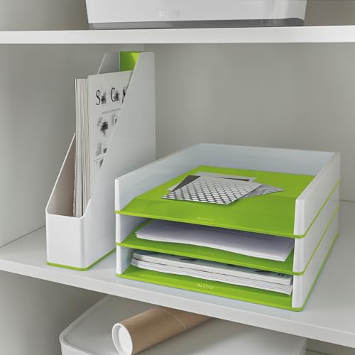 Leitz 53611054 A4 Letter Tray Two-Tone Design White/Green Duo Colour Wow Pack of 4