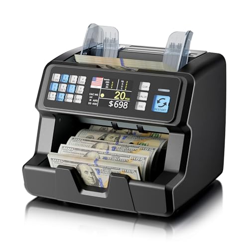 Aneken Money Counter with Value Counting, Top-Loading Bill Counter for USD/EUR/CAD, 3.5" TFT Display, Batch & Add Functions, 1,500 Notes/Min, Black