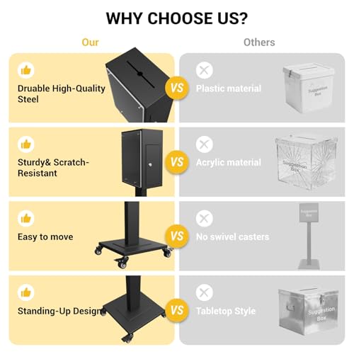 Teinfice Suggestion Box for Office / Church with Stand, Donation Boxes for Fundraising with Slot and Lock, Heavy-Duty Voting Ballot Box with 4 Wheels, Ballot Collection, Floor Safes for Home, Black