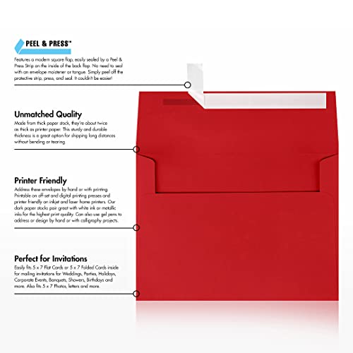 LUXPaper A7 Invitation Envelopes | Peel & Press | 5 1/4" x 7 1/4" | Ruby Red | 80lb. Text | 1,000 Qty