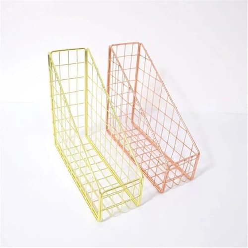 File Rack Nordic Wrought Iron Grid File Holder Simple Single Layer Desk Shelf Magazine Book Storage Rack Home Office Stationery Organizer Letter Trays(Rose Golden)