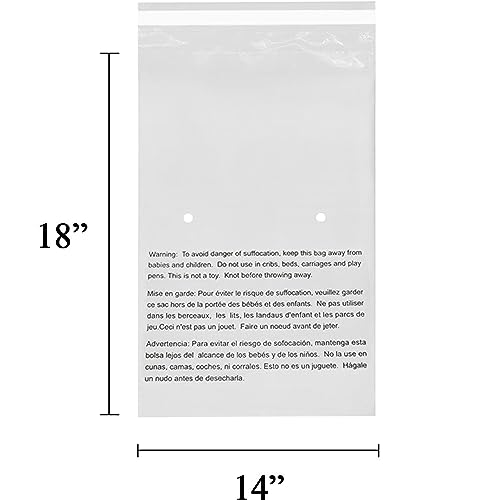 EcoSwift - 14” X 18" (1500 Count) Self Seal Clear Poly Bags with Suffocation Warning for Packaging, Shipping - Permanent Adhesive