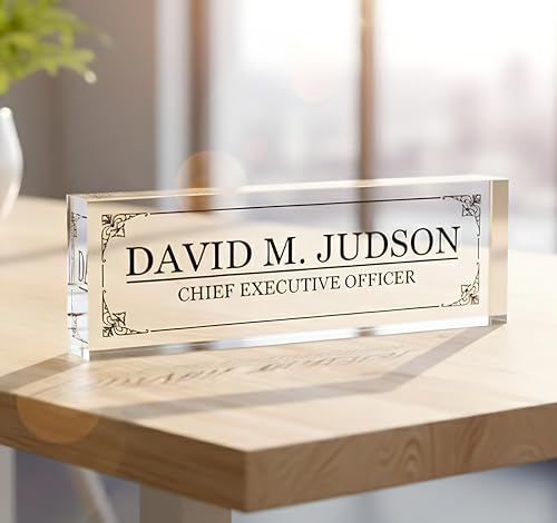Personalized Acrylic Desk Name Plate – Custom Nameplate Printed on Clear Solid Acrylic Glass Block, Elegant Office Desk Accessory, Unique Corporate Gift, Customized Office Decor for Professionals