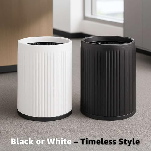4 Pack - 4 Gallon White & Black Plastic Trash Can/Small Indoor Wastebasket, Round Polyethylene Bin for Office, Hotel, Home, School