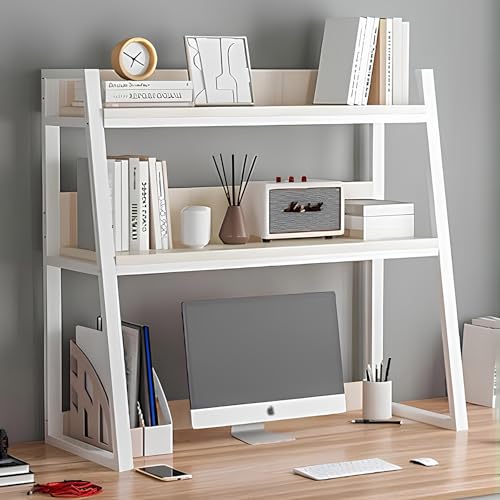 DLYZAYE White Desk Hutch Dorm, Desktop Bookshelf for Computer Desk, Dorm Room Desk Hutch, Ladder Desktop Shelf for Home, Dorm, Office SuppliesWhite Small