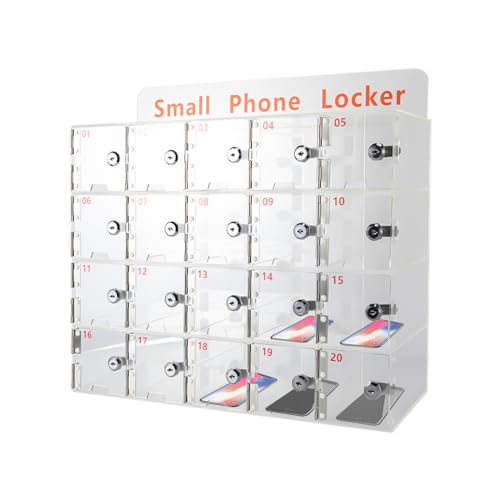 Undercat 20-Slot Cell Phone Lockers Box Clear Cell Phone Storage Box with Door Locks and Keys Phone Pocket Chart Storage Box Acrylic Cell Phones Storage Cabinet for Office Classroom Employees