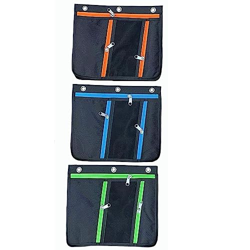 Charles Leonard 3-Pocket Jumbo Binder Pencil Pouch, Expands to 1", 11"W x 9.5"H x 1"D, Assorted Colors, 24 Per Pack (76395-ST)