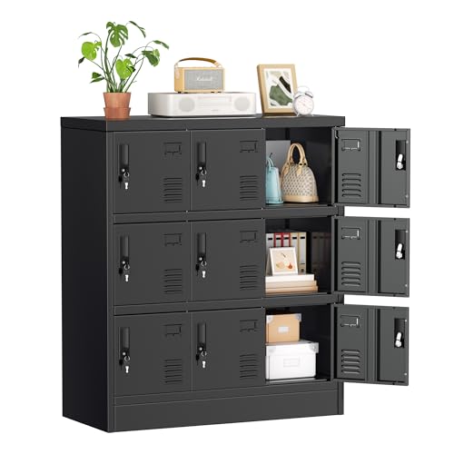 Pataku Lockers for Employees, Black Lockers with Lockable Doors, Sports Locker with 9 Doors, Metal Locker for Office, Storage Locker Cabinet for Bedroom, Gym, School, Home