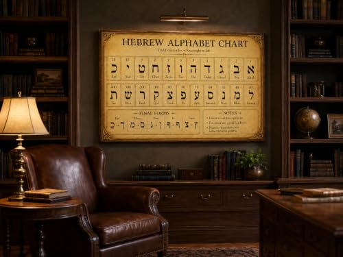 Hebrew Alphabet Chart Poster Aleph Bet Educational Judaica Wall Art (Framed,Wrapped Canvas,24" L x 36" W)