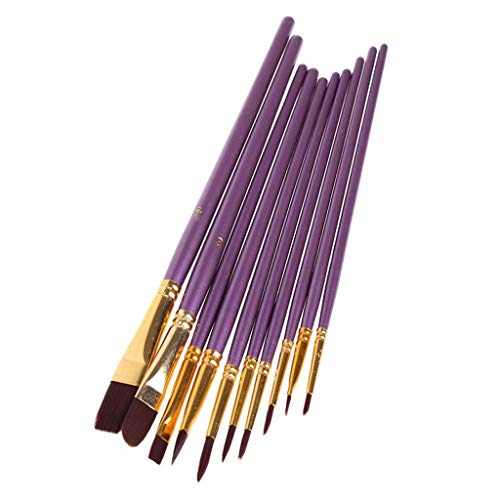 HBJWOV 10Pcs Artist Paint Brush Set Nylon Hair Watercolor Acrylic Oil Painting Brushes Drawing Art Supplie