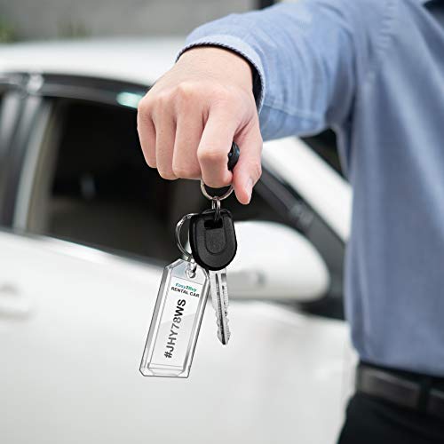 Premium Key Tag 3” Slip-Slot Plastic Heavy Duty (Clear Crystal Color) (50 Pack) (Label and Ring included) (Made in USA)