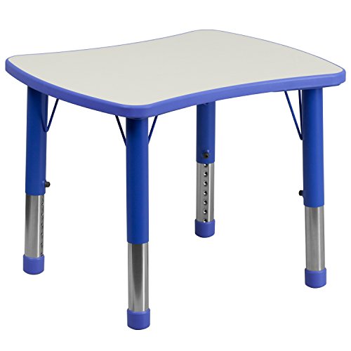 Classroom Essentials 21.875''W x 26.625''L Rectangular Blue Plastic Height Adjustable Activity Table with Grey Top