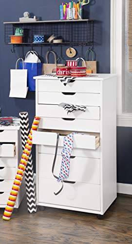 Linon Home Decor Products Corinne Eight Drawer Storage, White Wash Rolling Cart